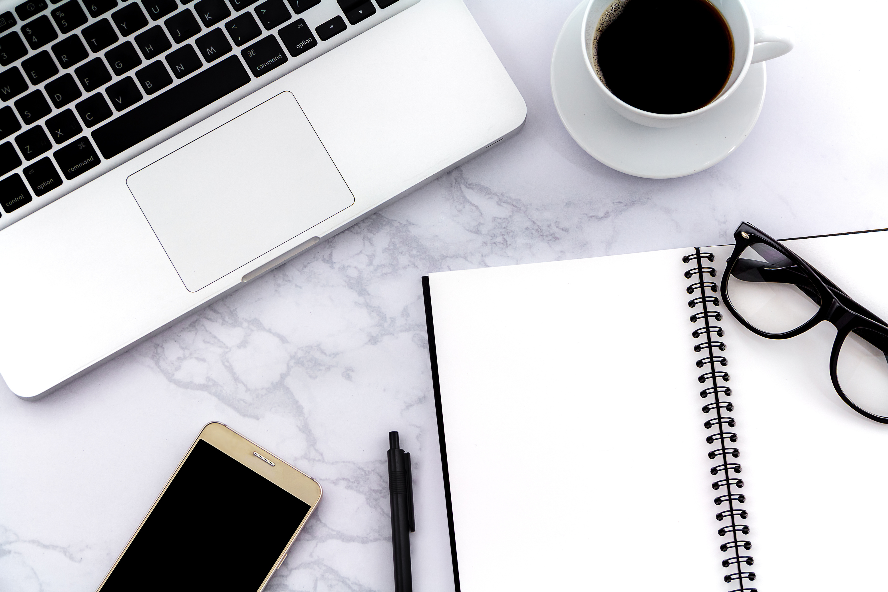 Creative flat lay photo of workspace desk with laptop,
